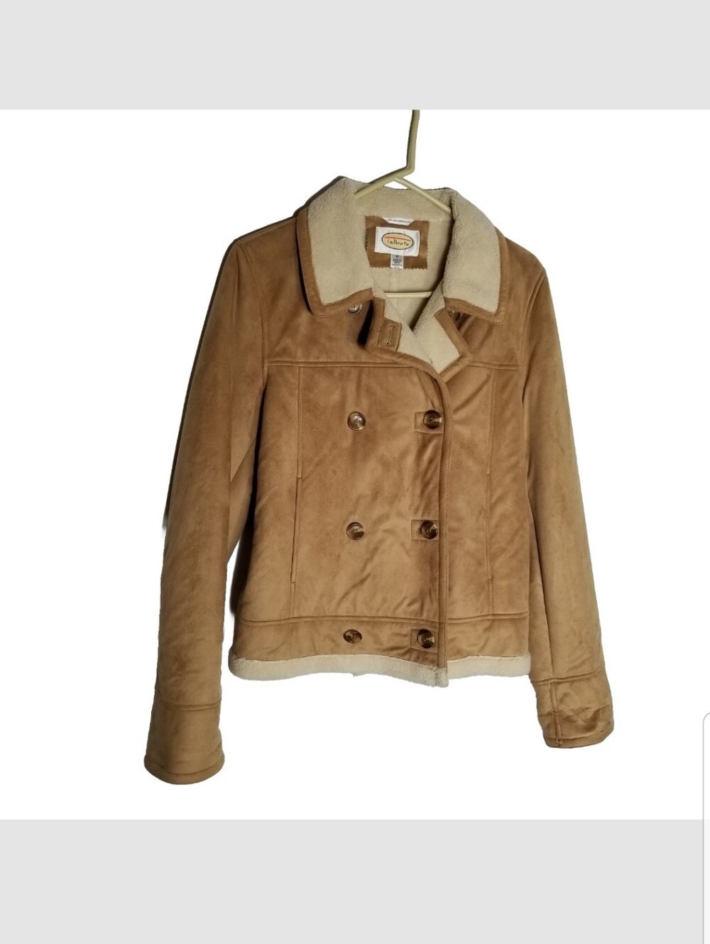 Talbots Faux Suede Sherpa Lined Jacket Women's Medium Tan Button Front Coat